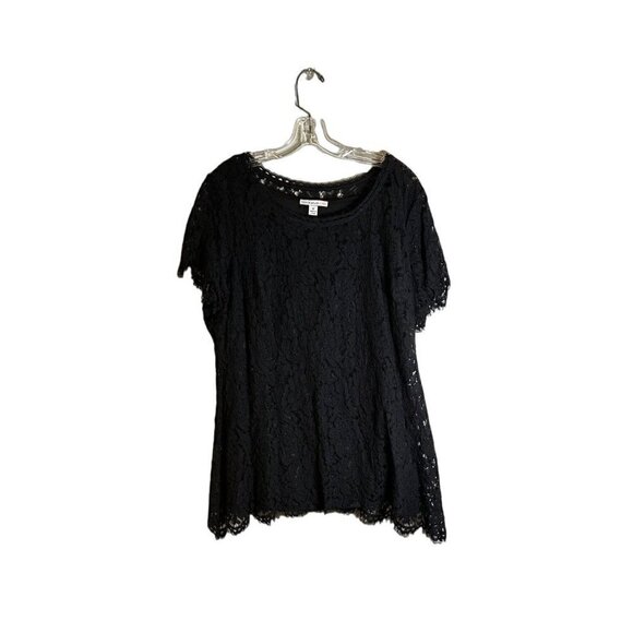 Isaac Mizrahi Live! Black Women's Shell with Lace Overlay Size 1X - Picture 1 of 9